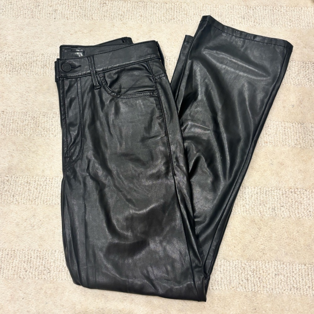 MOTHER Black Faux Leather Ankle Pants